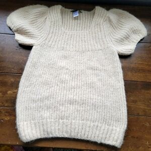 y2k BCBG Maxazria Babydoll Alpaca Puff Sleeve Square Neck Sweater sz M Oatmeal